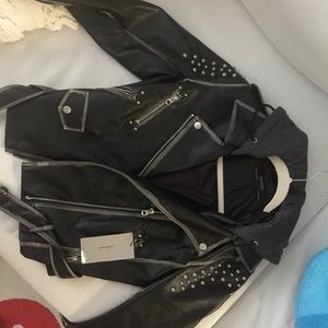 Distressed Zara studded faux leather jacket